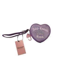 Juicy Couture Royal Heart Wristlet Quilted Velour Coin Crown Logo PURPLE NWT